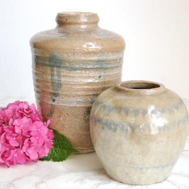 Vintage Pottery Vases Urns Earth Tone Chinoiserie Decor by PursuingVintage1