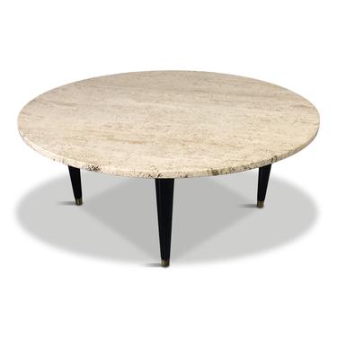 Travertine Round Mid Century Coffee Table in the Style of Ico Parisi