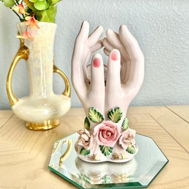 Dainty Hands, Vintage Vase, Porcelain Ceramic, Hand Painted,Mid Century Home Decor, 50s 60s 