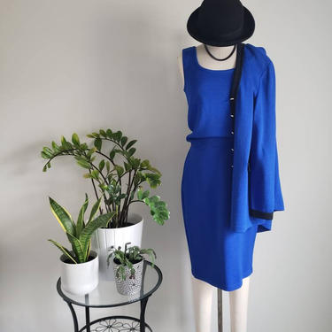 Vintage St. John 3 Piece Skirt Suit, Electric Blue Suit, Sweater Set, Size S/M 