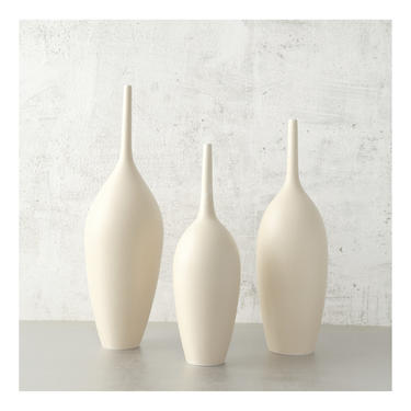 SHIPS NOW- set of 3 bottle bud vases in pale pink matte glaze by sara paloma.  modern elegant minimal rose pink pottery ceramic matte vase 