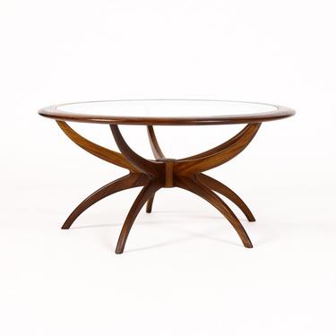 Danish Modern / Mid Century Teak Round Biomorphic Spider Coffee Table — G-Plan — Glass Top 