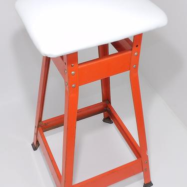 Mid Century Modern Industrial Chair Drafting Stool Chair Fixed Red &amp; White Petite Apartment Loft Metal and Vinyl School Desk Bar Stool 