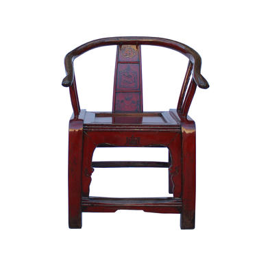 Red Lacquer Oriental Horse Shoe Curve Shape Accent Fusion Chair cs5359E 