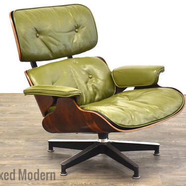 Eames 670 Rosewood Green Leather Lounge Chair 