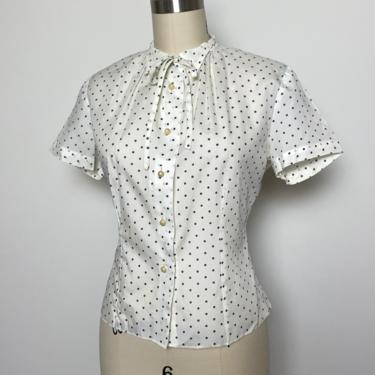 Vintage 1950s Blouse 50s Polka Dot Top Shirt 