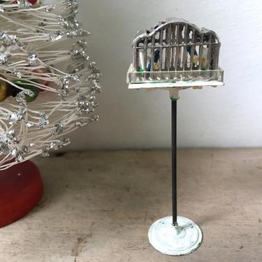 Vintage Dollhouse Freestanding Bird Cage, Very Detailed Silver Cage With Birds, Miniature Standing Bird Cage 