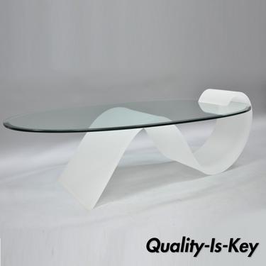 Lucite and Oval Glass Mid Century Modern S-Shaped Cantilever Coffee Table
