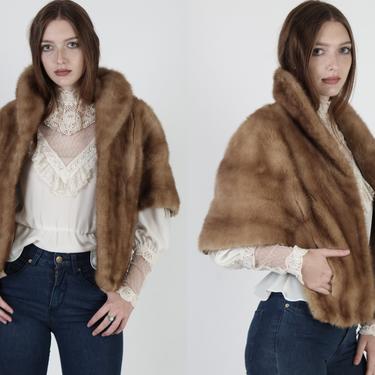Vintage 60s Brown Mink Fur Stole / Real Mink Wrap For Bride To Be / Genuine Real Fur Back Collar Cape / 1960s Wedding Bridesmaid Shawl 