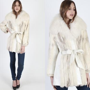 Christian Dior Mink Coat Vintage 80s Dior Cross Mink Fur Coat White Leather Trench Coat Real Fox Fur Coat Womens Designer Belted Spy Jacket 