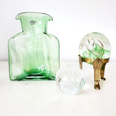 Vintage Blenko Glass Double Spout Water Bottle Green 