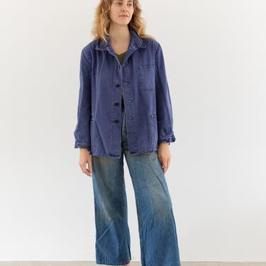 Vintage Blue Chore Jacket | Unisex Herringbone Twill Cotton Utility Work Coat | L | FJ025 