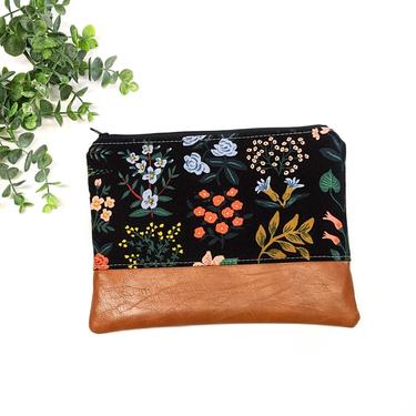 Rifle Paper Makeup Bag: Black Meadow Wildflower/ Travel Pouch/ Vegan Leather 
