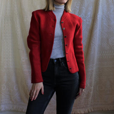 Vintage Red Geiger Tyrol Boiled Wool Button Down Cable Knit Jacket Women's Size 40 / XS S 
