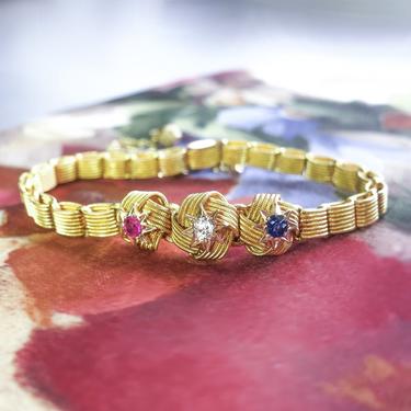 Antique Victorian Love Knot Bracelet With Diamond, Sapphire and Ruby in 14k Yellow Gold 6