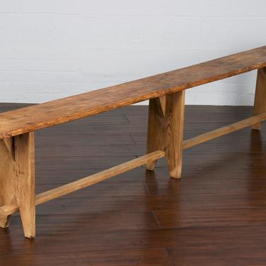 19th Century Rustic Country French Farmhouse Harvest Pine Primitive Trestle Bench 