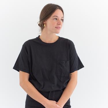 Vintage Black Pocket Tee | Crew neck Tee T-Shirt | Fruit of the Loom | Made in USA | M | 