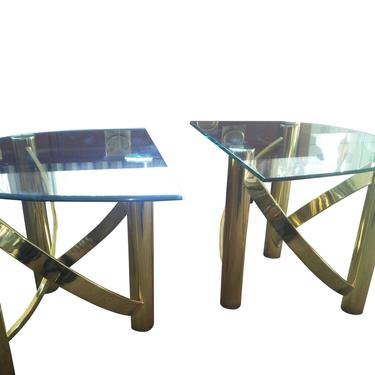 VINTAGE Brass End Tables, Hollywood Regency Design, Mid Century Modern End Tables, Glass and Brass Tables. 