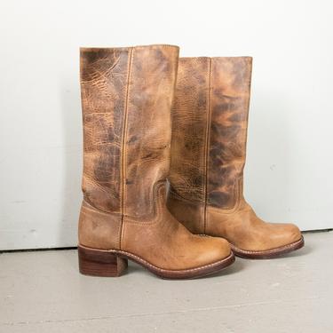 Frye Tall Campus Boots Leather Stacked Heel 7 1/2 