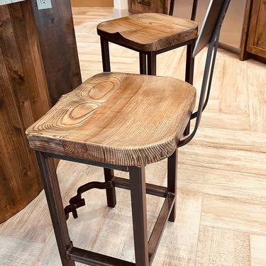 Baker Street Extra Large Scooped Seat Bar Stools, Counter Height Stools, Reclaimed Wood Bar Stools, Kitchen Stools, Industrial Bar Stools 