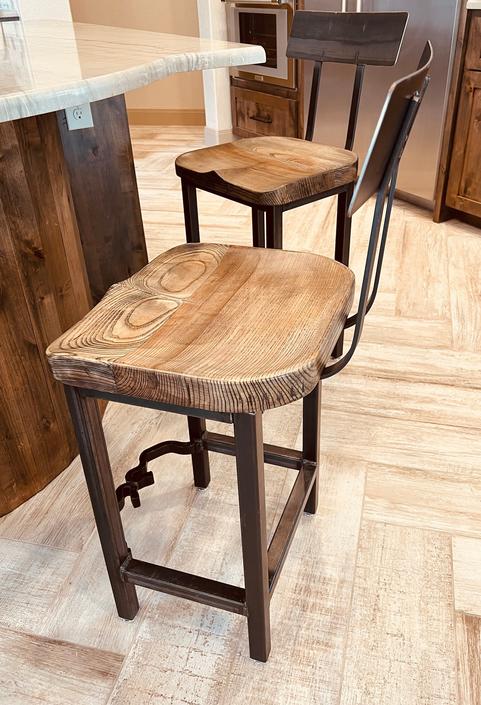 Baker Street Extra Large Scooped Seat Bar Stools, Counter Height Stools, Reclaimed Wood Bar Stools, Kitchen Stools, Industrial Bar Stools 