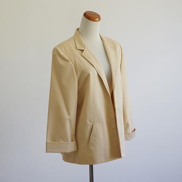 Vintage 80s Jacket, Beige Khaki Blazer, 1980s Vintage Fashion, Slouchy Oversized Blazer Jacket, Large XL 