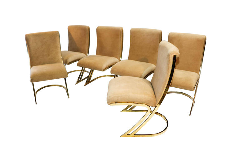 Pierre Cardin mid century Brass Side Dining Chairs Cantilever Z Back 