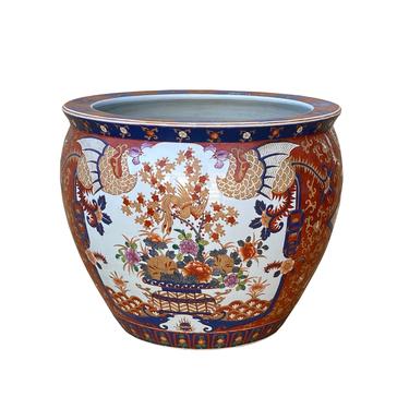 Chinese Oriental Vintage Porcelain Orange Red Flower Graphic Pot ws1632E 