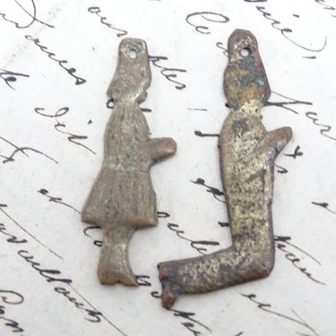 Antique Small Ex Voto Milagros of Praying Man and Woman from Latin America, Vintage Mexican Religious Folk Art 