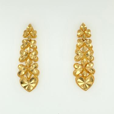 Beverly Hills Gold 14k Yellow Hinged Dangle Pierced Earrings Diamond Cut Heart 