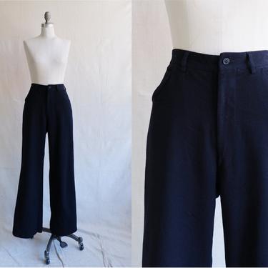 Vintage 60s US Navy Sailor Trousers/ 1960s USN Navy Blue Wool High Waisted Pants/ Size 29 