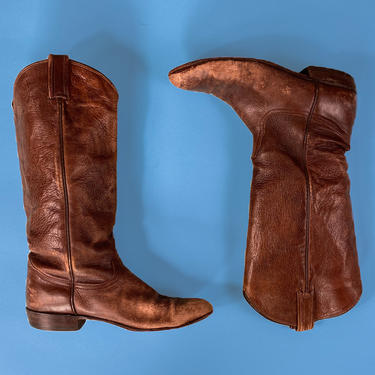 Vtg 70s Tony Lama Brown Cowboy Boots / Supple Leather / Sz 8.5 Womens 