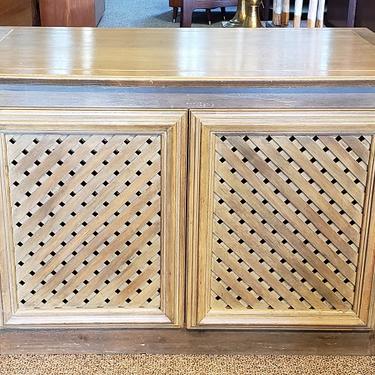 Item #LM2 Vintage Cabinet w/ Pull Out Drawers &amp; Lattice Work Sides c.1970s