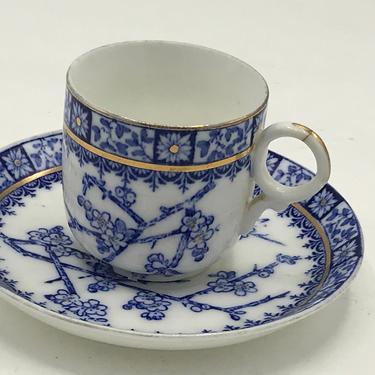 Vintage Blue and Gold Cherry Blossom Demitasse Teacup  by Royal Doulton, Made In England-early 1900's  Great Condition 