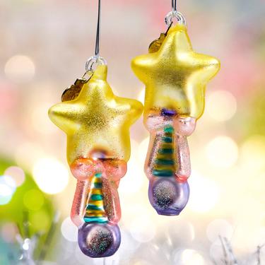 VINTAGE: 2 Baby Glass Rattle Ornaments - Dep 56 - Nursery Room - Baby Shower - - SKU 30-401-00030998 