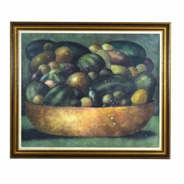 Lge Vintage Abstract Soft Focus Still Life Painting Bowl Fruit Sgd Chapman 1985 
