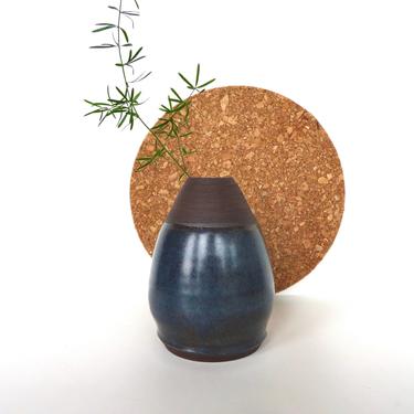 Hand Crafted Blue Studio Pottery Vase, Vintage Modern Stoneware Weed Pot, Wabi Sabi Pottery Vase 