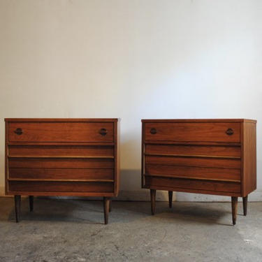 Pair of Mid Century Modern Dressers with Wooden Handles 