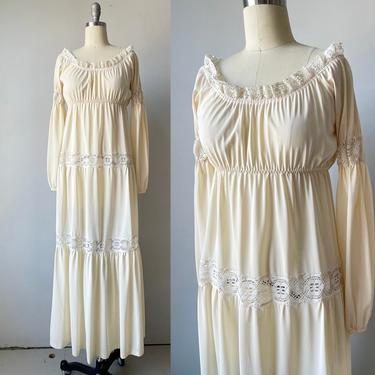 1970s Nightgown Slip Dress Off Shoulder Maxi S 