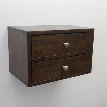 Floating nightstand with 2 drawers, Hanging Shelf with Storage and Silver knobs - Dark Walnut 