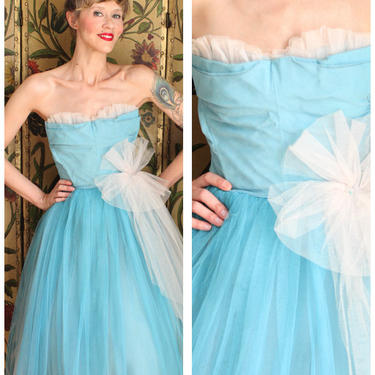Late 40s Dress // Harlene Formal Dress // vintage 40s tulle dress 