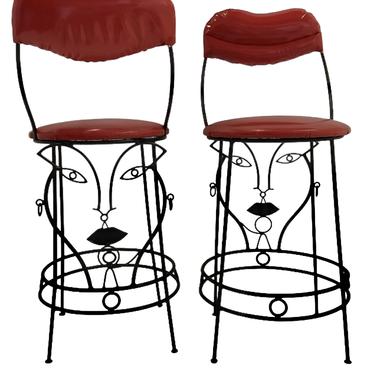 Modern Pair of Bar Stools with Women’s Faces in the Style of John Risley 1960s