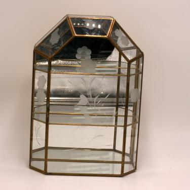 vintage etched glass and brass display case/curio case 