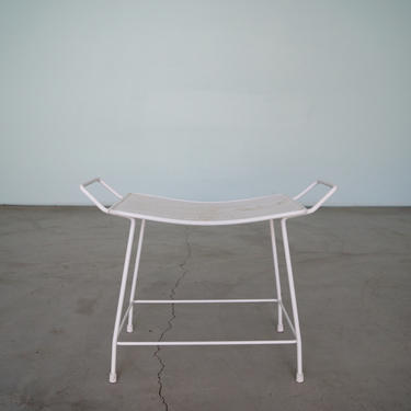 Rad Mid-Century Modern Designer Patio Stool Bench in White Mesh Metal 