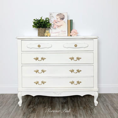 Vintage White French Provincial Three Drawer Chest 
