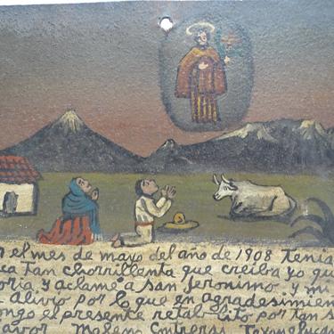 Vintage Ex Voto, Mexican Votive Painting on Tin, Healing Jesus, Church Religious Folk Art 