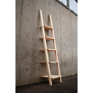 Ladder Shelf, Wall Leaning Shelf, Modern Leaning Shelf, Ladder Bookshelf, Hardwood Ladder Shelf (Shown in Maple) 