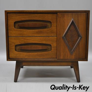 Vintage Mid Century Walnut &amp; Burl Wood Nightstand Bedside Cabinet Table 1 Door