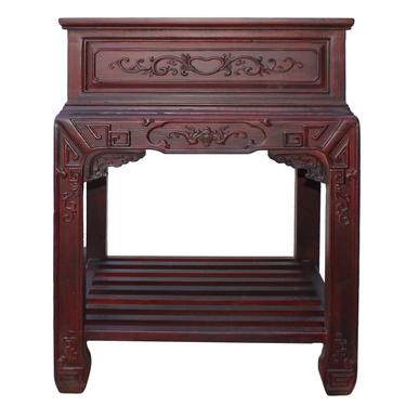 Chinese Oriental Brownish Rosewood Motif Tea Side Table Stand cs4843S