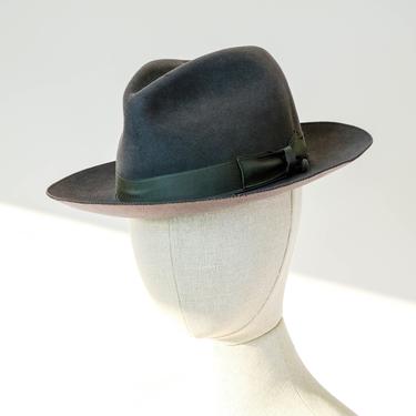 Vintage BORSALINO Gray Fur Felt Wide Brim Fedora | Made in Italy | Size 7 1/4 | Italian Designer Gray Teardrop Crown Gentleman Wide Brim Hat 